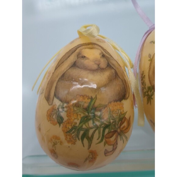 2 Vintage Paper Mache Bunny Easter Eggs 1989 Dakin Ornaments - Picture 2 of 8